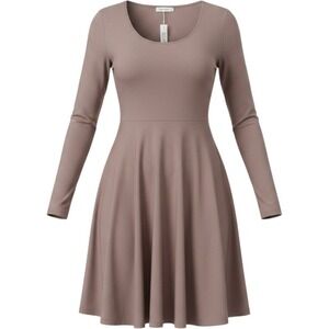 Dearcase Swing Dress Large Mauve Brown Long Sleeve Rayon Stretch Mini A-Line NWT